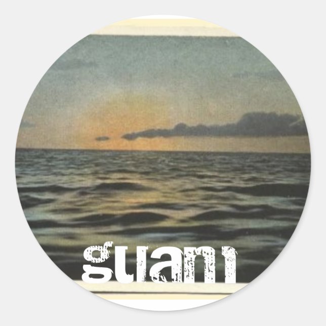 Vintage Guam Sunset Classic Round Sticker (Front)