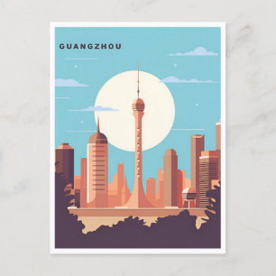 Vintage Guangzhou China chinese Travel watercolor  Postcard