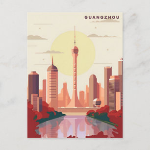 Vintage Guangzhou China chinese Travel watercolor Postcard