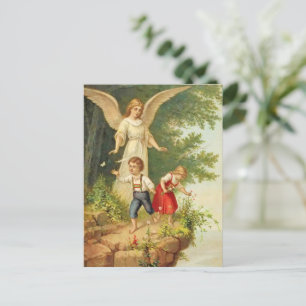 vintage guardian angel children cliff  postcard