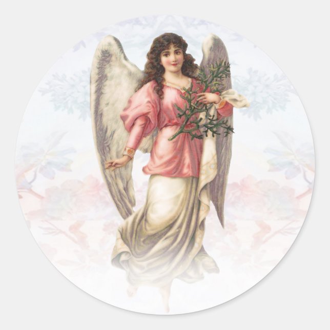 Vintage Guardian Angel Classic Round Sticker (Front)