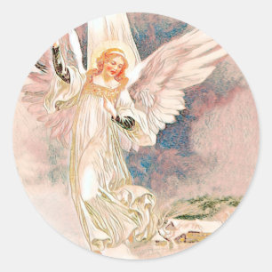 Vintage Guardian Angel Classic Round Sticker