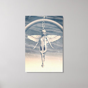 Vintage Guardian Angel Rainbow Art Canvas Print