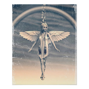Vintage Guardian Angel Rainbow Art Poster