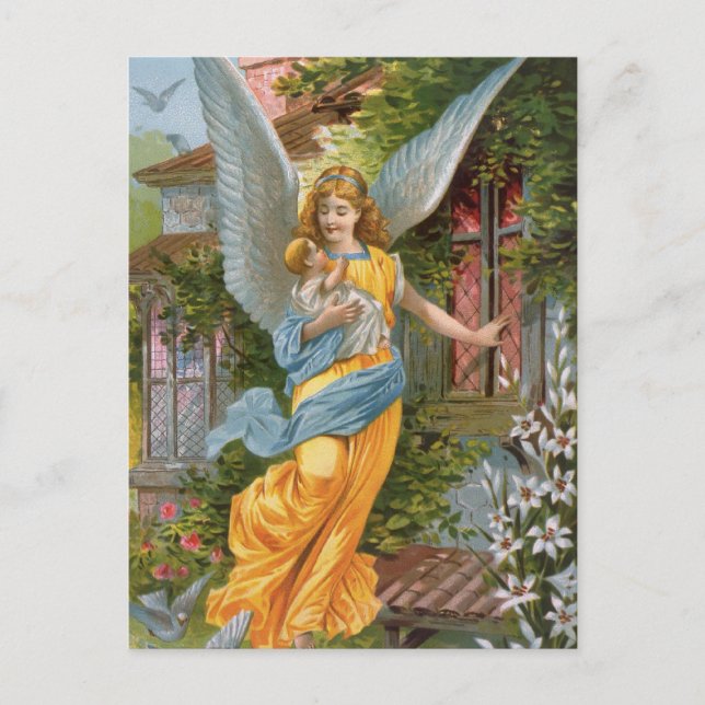 Vintage Guardian Angel with Baby Postcard (Front)