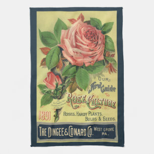 Vintage Guide to Rose Culture Book Cover Art, 1891 Tea Towel