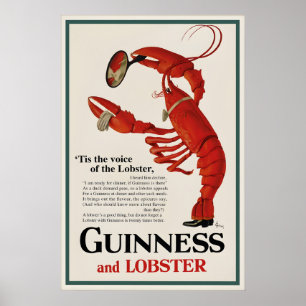 Vintage Guinness Lobster Poster Print, Irish Beer