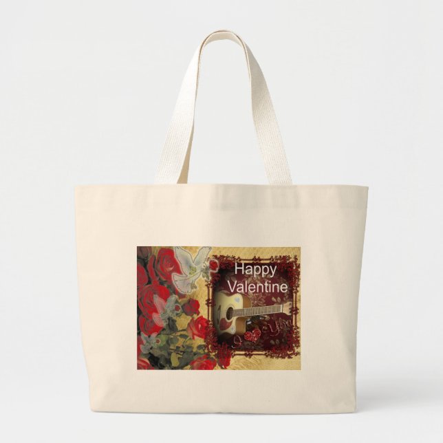 Vintage Guitar: African Brown Beauty Valentine Day Large Tote Bag (Front)