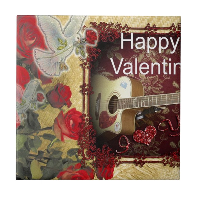 Vintage Guitar: African Brown Beauty Valentine Day Tile (Front)