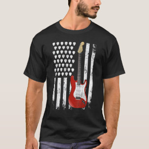 Vintage Guitar American Us Flag 3 T-Shirt