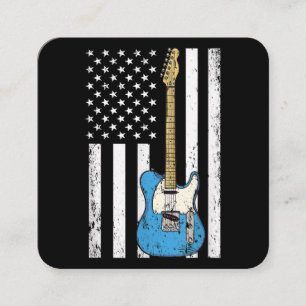 Vintage Guitar American US Flag Square Business Card