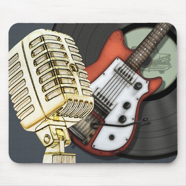 Vintage Guitar and Microphone Design Mouse Mat (Front)