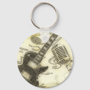 Vintage Guitar and Microphone Key Ring