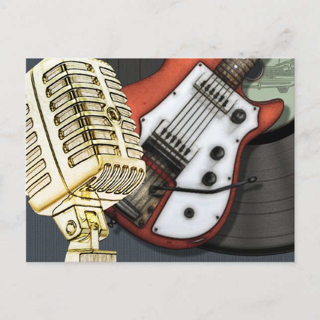 Vintage Guitar and Microphone Postcard (Front)