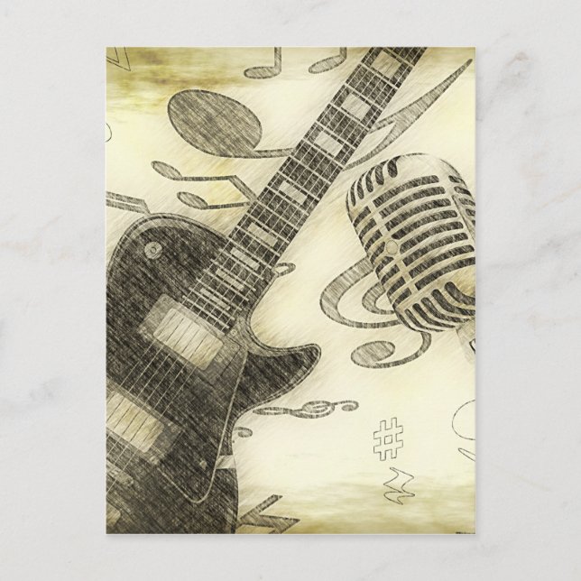 Vintage Guitar and Microphone Postcard (Front)