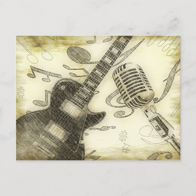 Vintage Guitar and Microphone Postcard (Front)