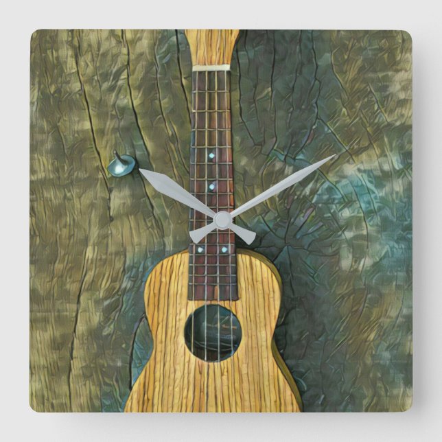 Vintage guitar artwork square wall clock (Front)