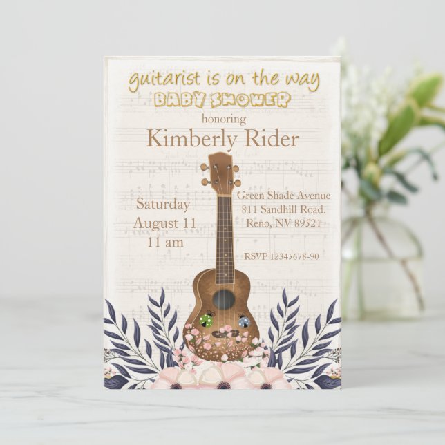 Vintage Guitar Baby Shower  Invitation (Standing Front)