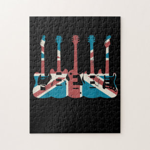 Vintage Guitar Great Britain Flag - Guitar Player Jigsaw Puzzle