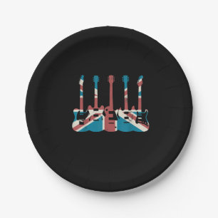 Vintage Guitar Great Britain Flag - Guitar Player Paper Plate