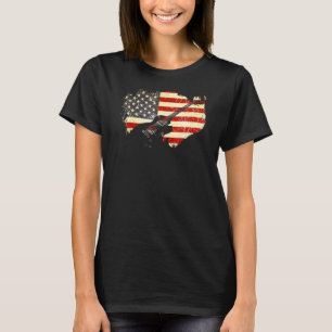 Vintage Guitar Guitarist Us American Flag 32 T-Shirt