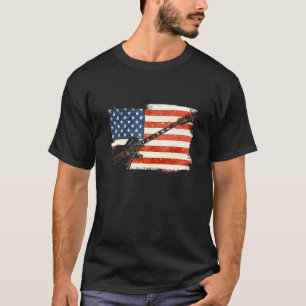Vintage Guitar Guitarist Us American Flag 43 T-Shirt