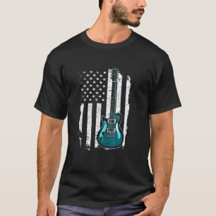 Vintage Guitar Guitarist Us American Flag 6 T-Shirt
