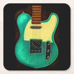 VINTAGE GUITAR PAINTING PAPER COASTER