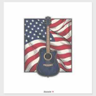 Vintage Guitar Patriotic Flag Vector Shirt Design_