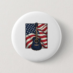 Vintage Guitar Patriotic Flag Vector Shirt Design_ 6 Cm Round Badge