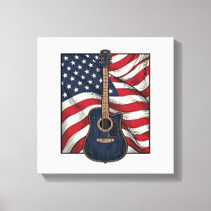 Vintage Guitar Patriotic Flag Vector Shirt Design_ Canvas Print