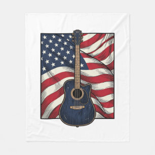 Vintage Guitar Patriotic Flag Vector Shirt Design_ Fleece Blanket