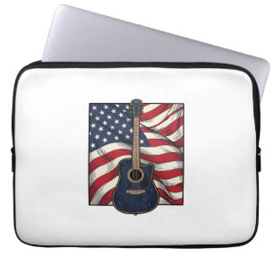 Vintage Guitar Patriotic Flag Vector Shirt Design_ Laptop Sleeve
