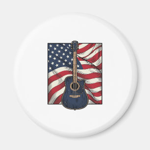 Vintage Guitar Patriotic Flag Vector Shirt Design_ Magnet