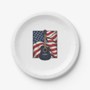 Vintage Guitar Patriotic Flag Vector Shirt Design_ Paper Plate
