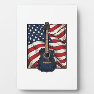 Vintage Guitar Patriotic Flag Vector Shirt Design_ Plaque