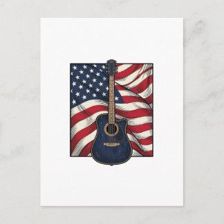 Vintage Guitar Patriotic Flag Vector Shirt Design_ Postcard
