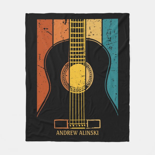 Vintage guitar personalised  fleece blanket (Front)