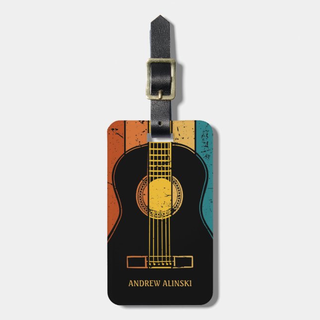 Vintage guitar personalised  luggage tag (Front Vertical)