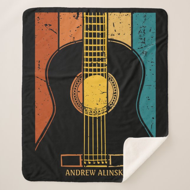 Vintage guitar personalised  sherpa blanket (Front)