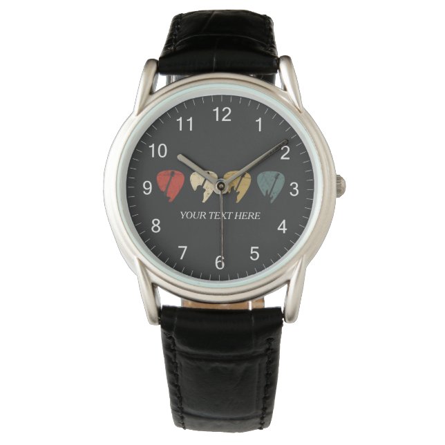 Vintage Guitar Pick Player Bassist Musician Custom Watch (Front)