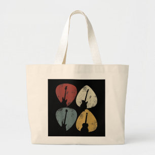 Vintage Guitar Pick Retro Funny Guitarist Gift Large Tote Bag