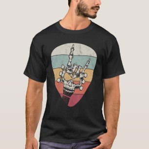 Vintage guitar pick, skeleton hand horns, cool gui T-Shirt