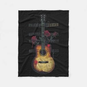 Vintage Guitar Player Roses Music Lover Retro Grap Fleece Blanket