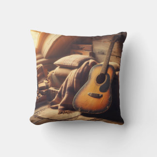 Vintage Guitar Serenity: A Rustic Musical Retreat Cushion