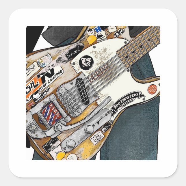 Vintage Guitar with Rock Band Stickers (Front)