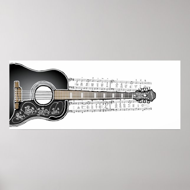 Vintage Guitar with Sheet Music  - Poster Print (Front)