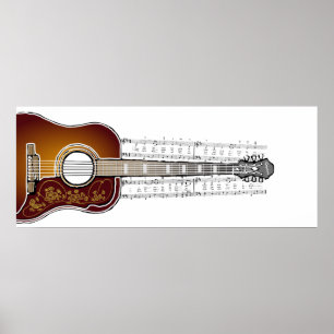 Vintage Guitar with Sheet Music  - Poster Print
