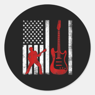 Vintage Guitarist American USA Flag Guitar Classic Round Sticker