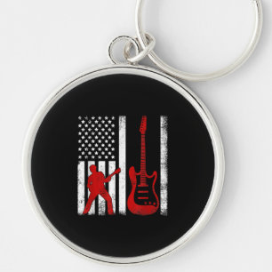 Vintage Guitarist American USA Flag Guitar Key Ring